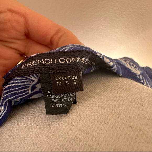 French Connection Besima Tropical Print Button Flare Blue Dress - Picture 5 of 9